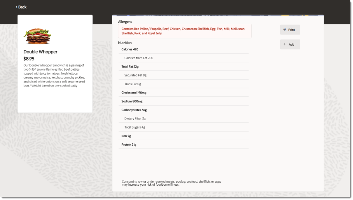 This image shows the menu item information on the workstation.