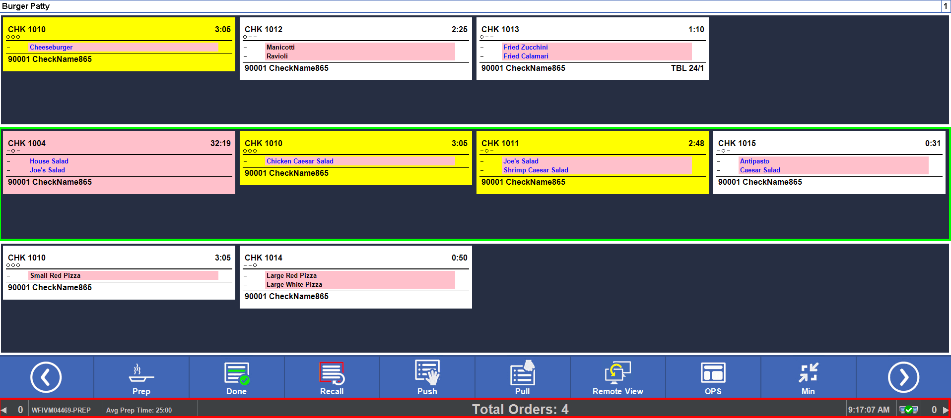 This figure shows the KDS Display with the statu bar at the bottom of the display. The blue status bar spans the KDS Display horizontally. This figure shows the KDS Display with the statu bar at the bottom of the display. The blue status bar spans the KDS Display horizontally.