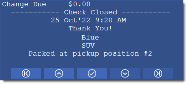 This figure shows a check image from the KDS Display and the navigational toolbar which is provided to toggle a users view of the check.
