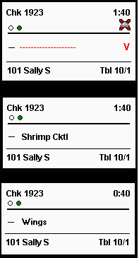This figure shows the void chit with an unnamed item, a new chit for the added menu item, and the previously fired suborder unchanged.