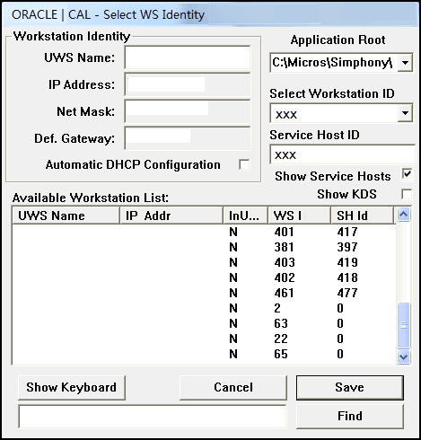 This figure shows the Select WS Identity dialog.