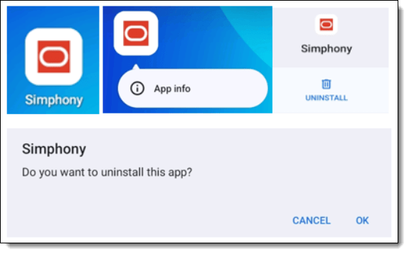 This figure shows the Simphony Android Service Host application uninstall window.