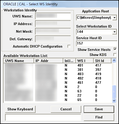 This figure shows the Select WS Identity dialog.