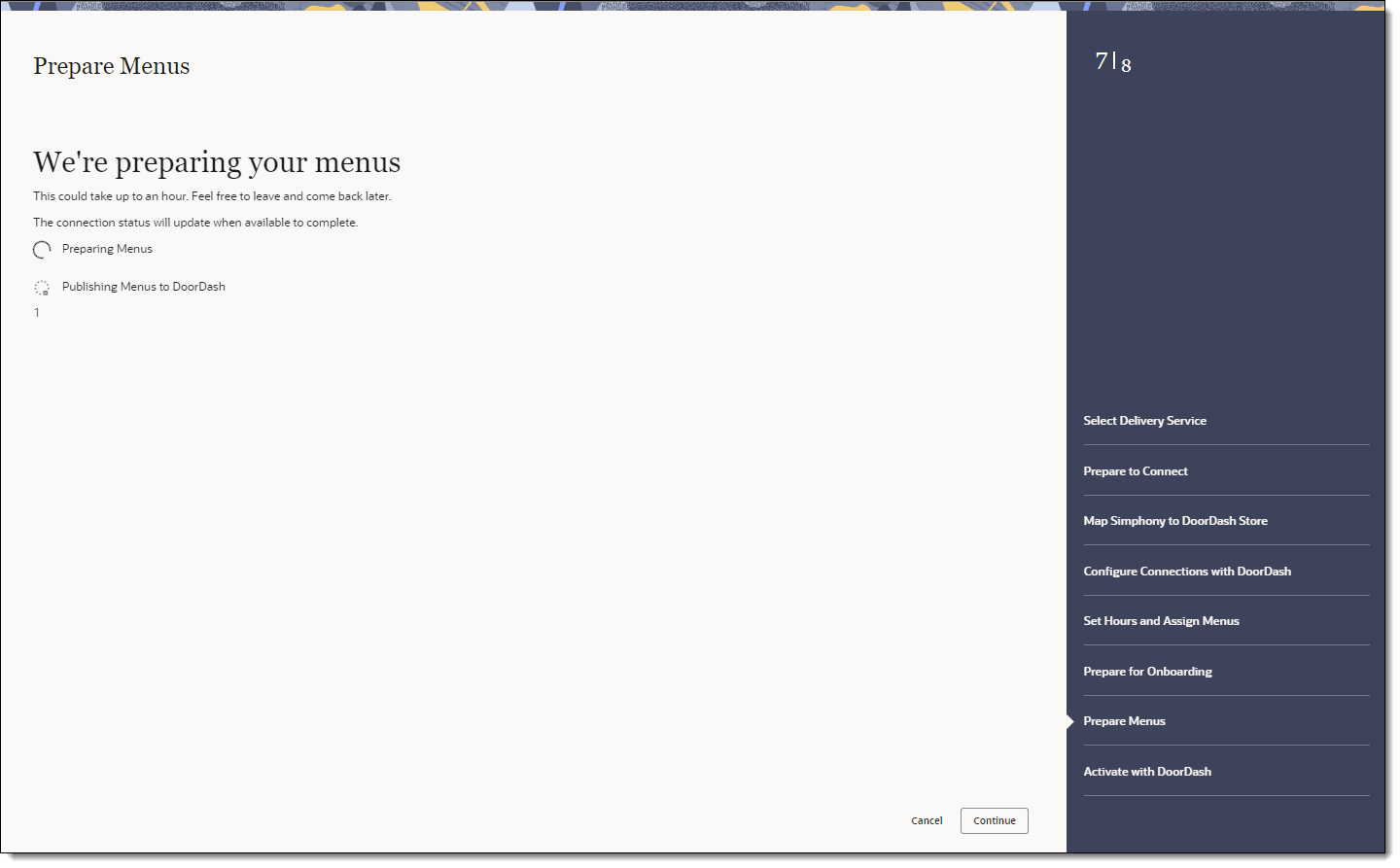 This figure shows the Prepare Menus page.