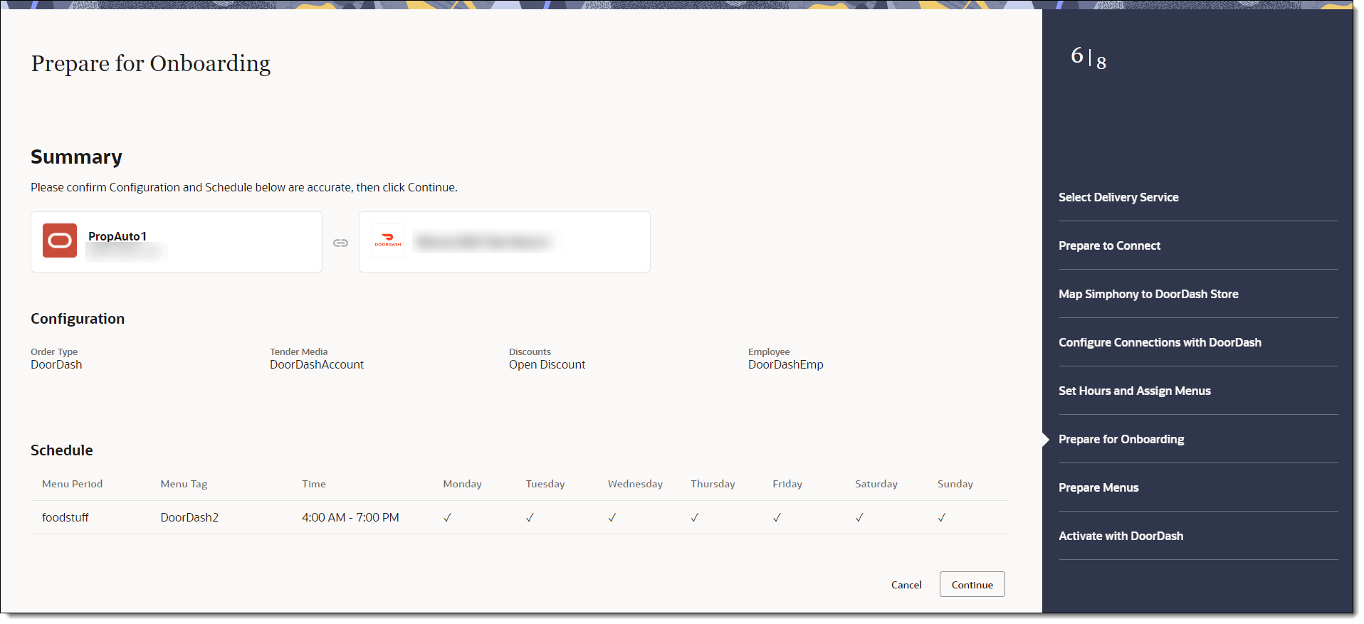 This figure shows the Prepare for Onboarding page.