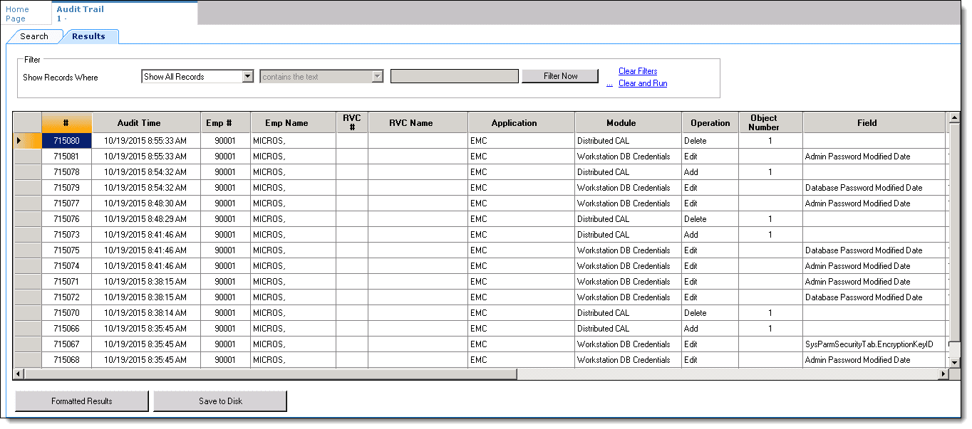 This figure shows the results of an Audit Trail search. This figure shows the results of an Audit Trail search.