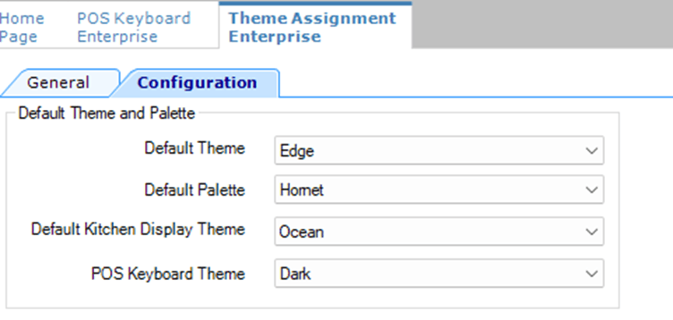 This figure shows the Theme Assignment module in form view, with the Configuration tab selected. This figure shows the Theme Assignment module in form view, with the Configuration tab selected.