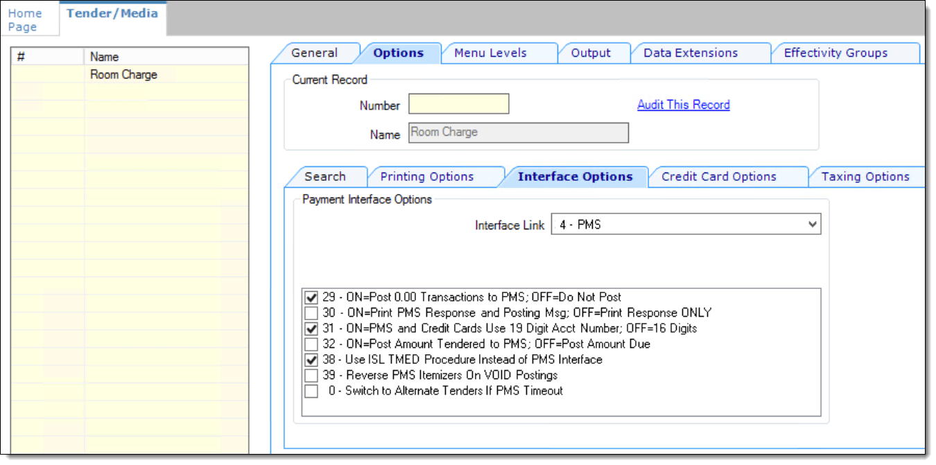 This figure shows the required Tender/Media module’s interface options.