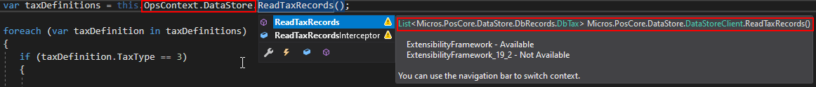 This figure shows the Deprecated use of Simphony Extensibility internal DataStoreClient. This figure shows the Deprecated use of Simphony Extensibility internal DataStoreClient.