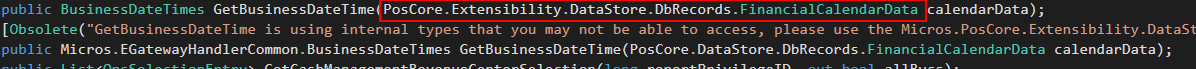 This figure shows the GetBusinessDateTime() method in Simphony 19.2 indicated by a red outline. This figure shows the GetBusinessDateTime() method in Simphony 19.2 indicated by a red outline.