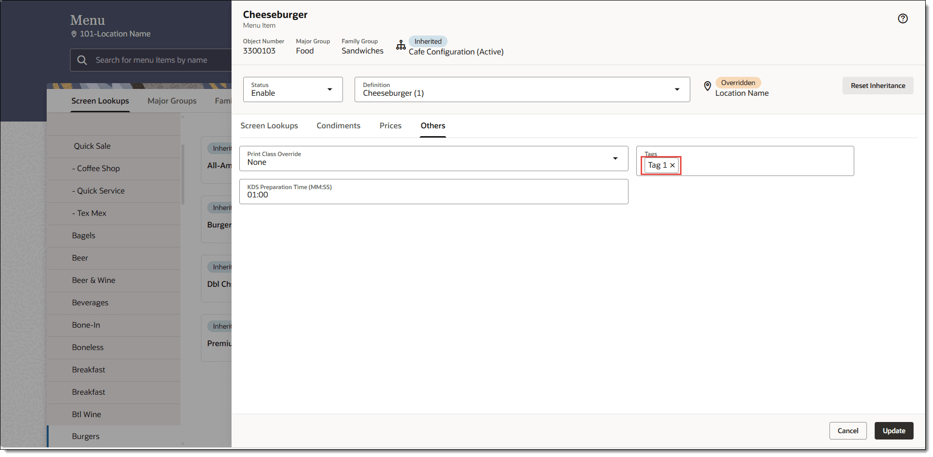 Add/remove Tag Ui Add or Remove a Tag for a Menu Item