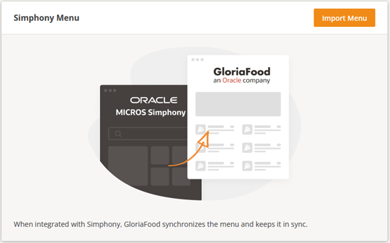This figure shows the Simphony Menu dialog in GloriaFood.