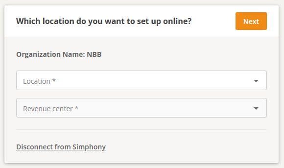 This figure shows the Which location do you want to set up online? dialog in GloriaFood.