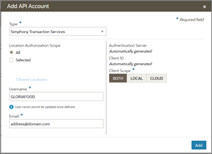 This figure shows the Add API Account dialog in Reporting and Analytics.