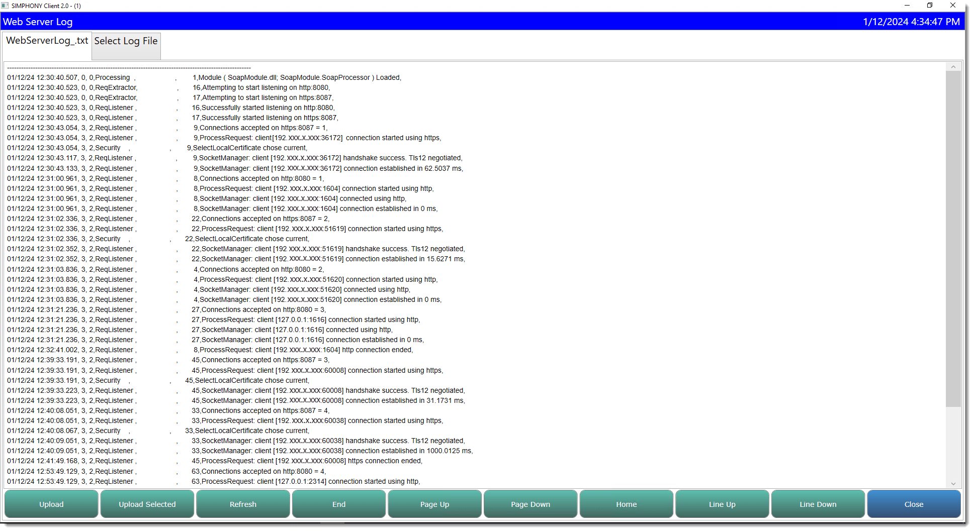 This figure shows the Web Server log from the PMC. This figure shows the Web Server log from the PMC.