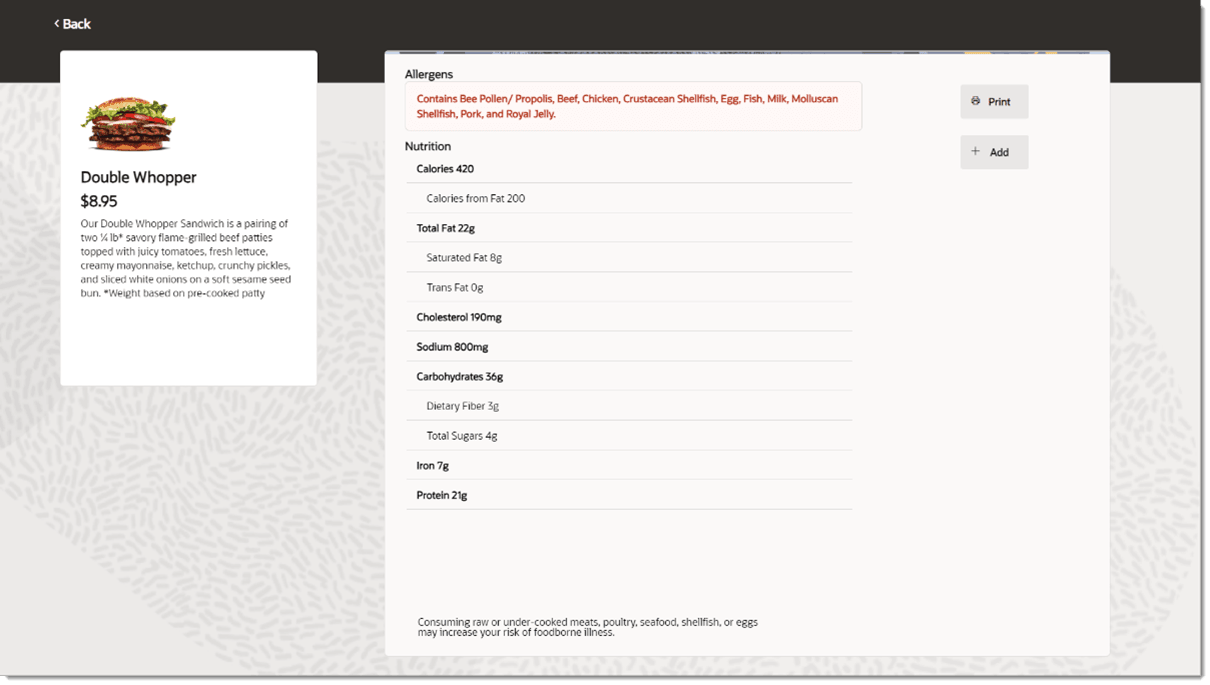 This image shows the menu item information on the workstation.