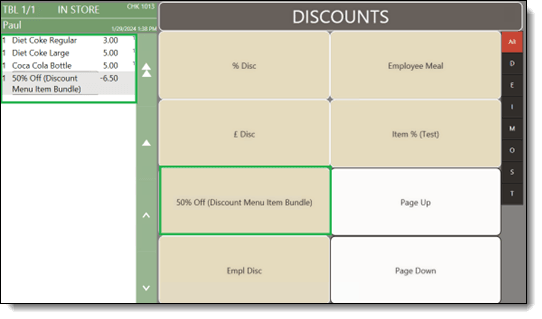 This figure shows the discount bundle button on the workstation touchscreen.