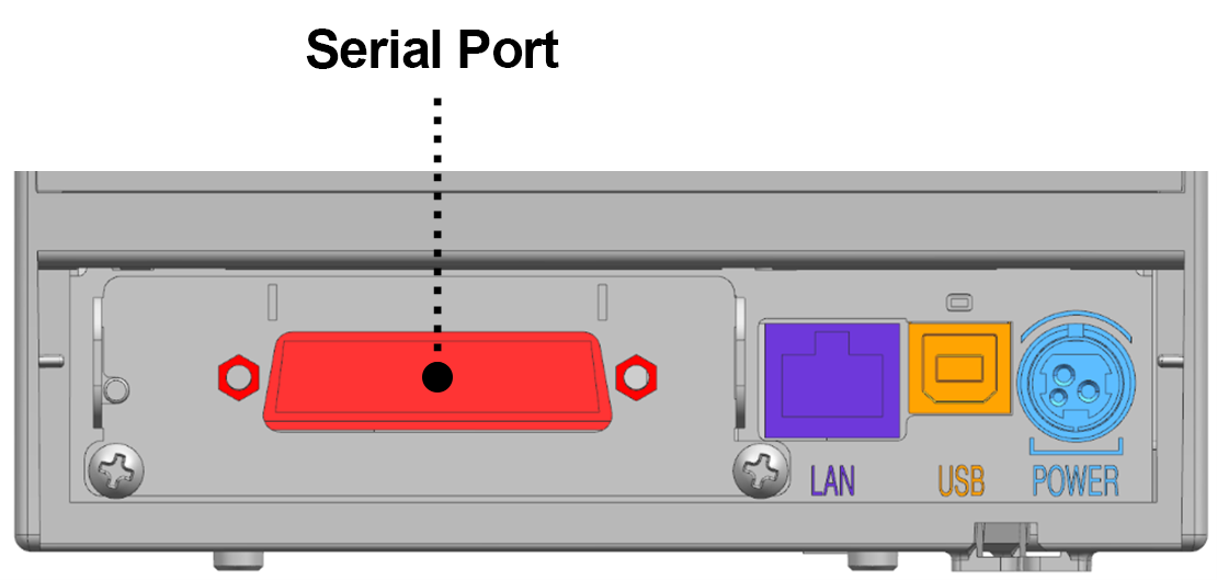 This image shows the location of the serial port on the Oracle SRP-350PLusV.