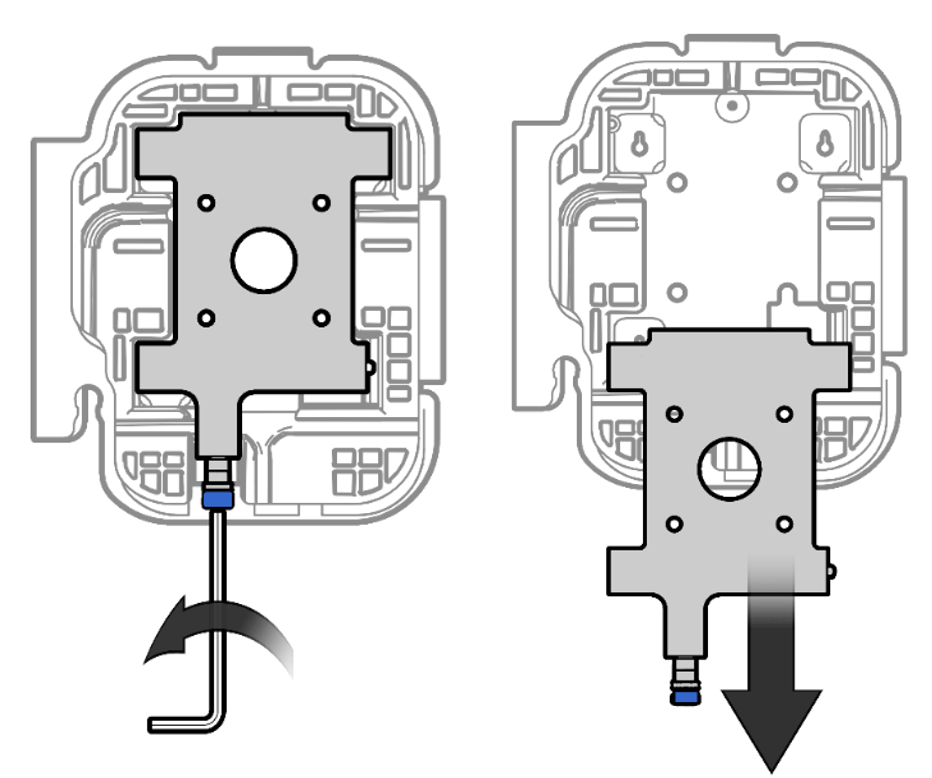 This image shows the removal of the wall mount plate from the bracket.