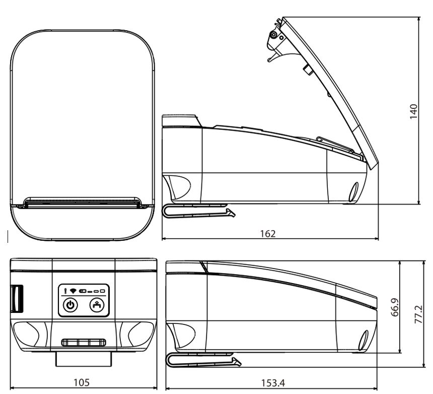 This image shows the dimensions of the Epson TM-P80II. This image shows the dimensions of the Epson TM-P80II.