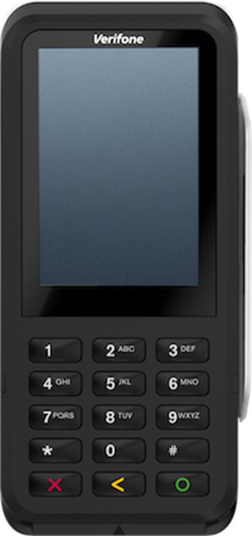 This figure shows the front of the Verifone P630 payment terminal. This figure shows the front of the Verifone P630 payment terminal.