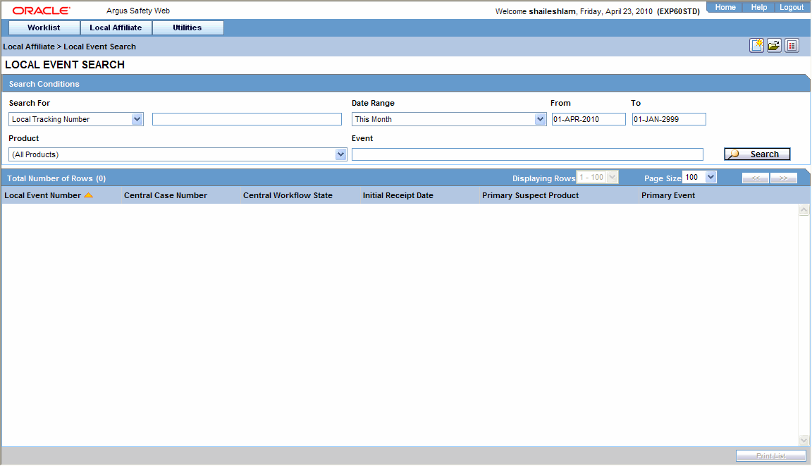 Local Event Search form