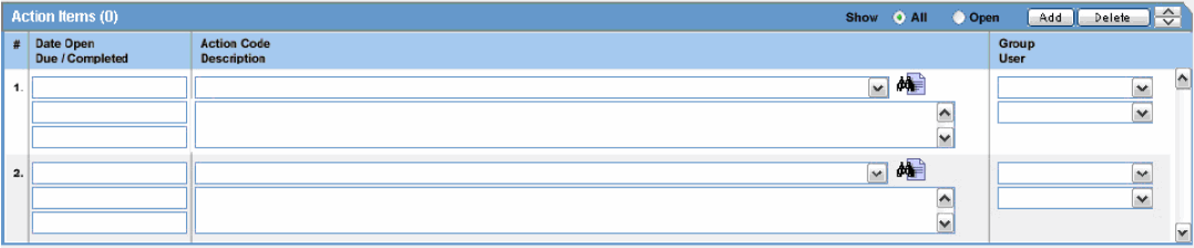 Action Items section Action Items section