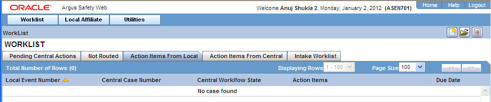 Action Items from Local tab Action Items from Local tab