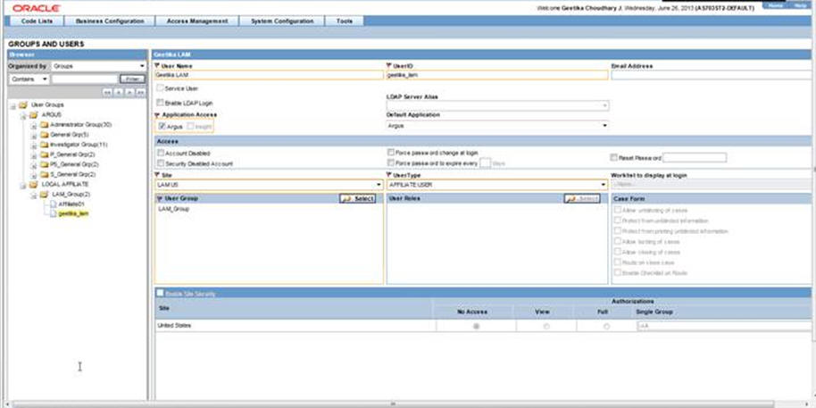Groups and users screen Groups and users screen