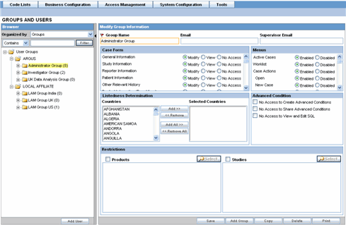 Groups and Users page Groups and Users page