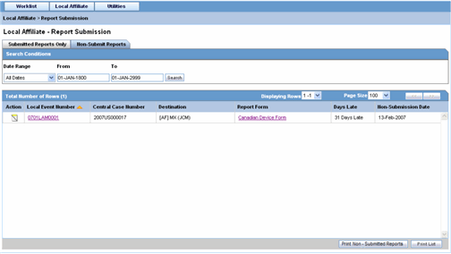 Non-Submit Reports tab Non-Submit Reports tab