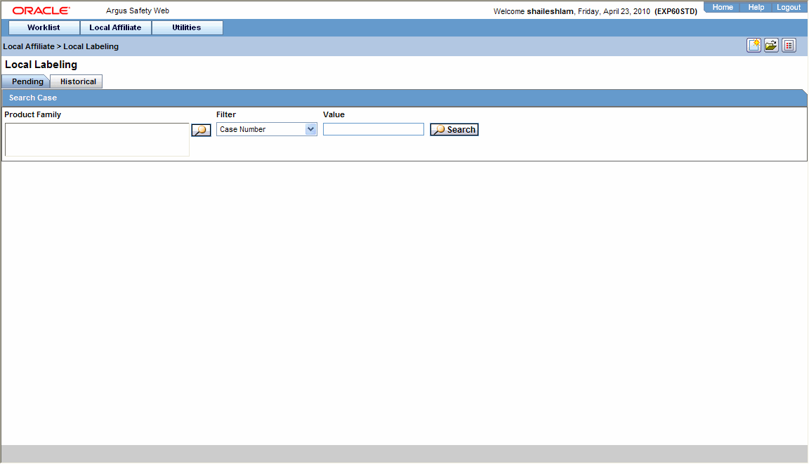 Local Labeling screen