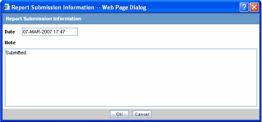 Report Submission Information dialog box