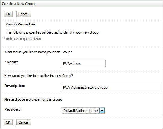 Create a New Group dialog box