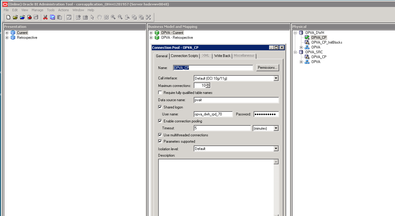 Oracle Argus Analytics RPD Screen