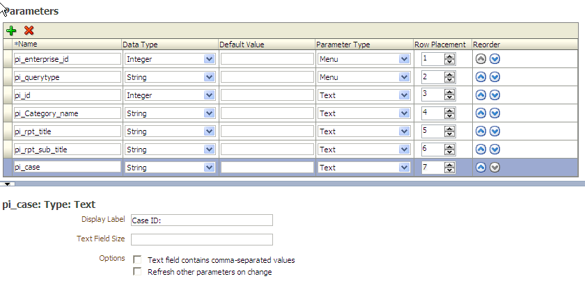 Edit Parameters screen