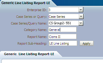 Enter filter parameters screen