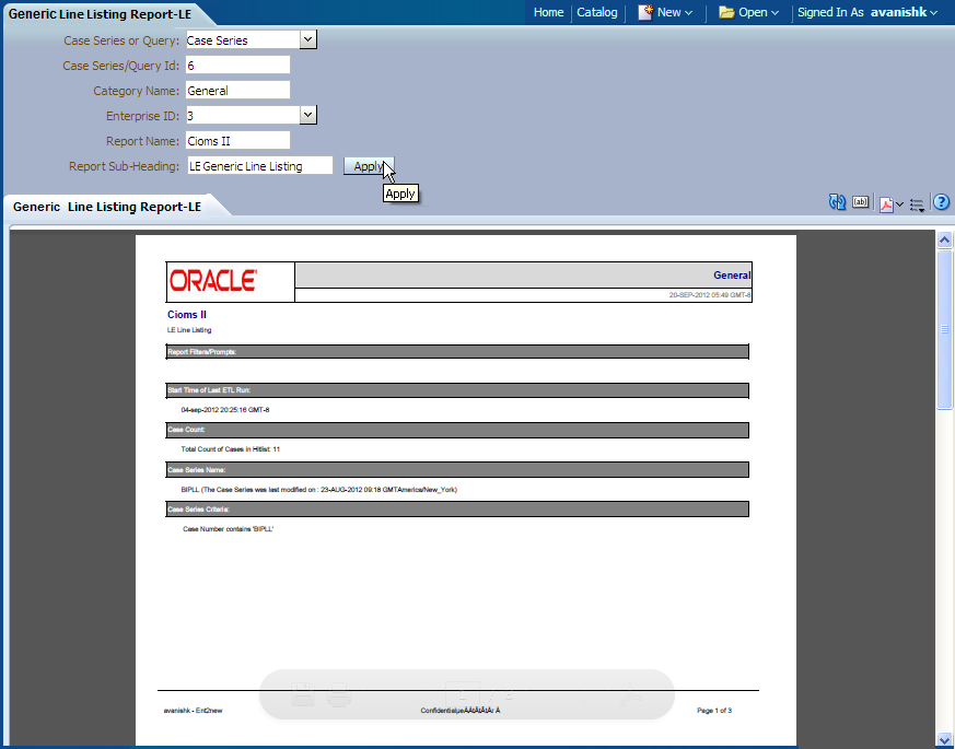 Report Output in PDF format