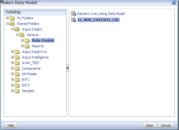 Select Data Model screen