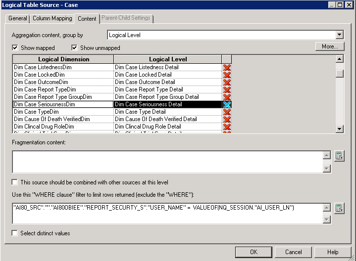 Logical Table Source dialog box