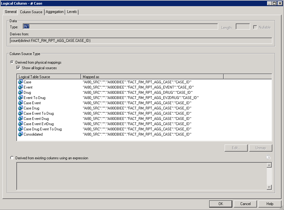 Case Count Measure Properties screen