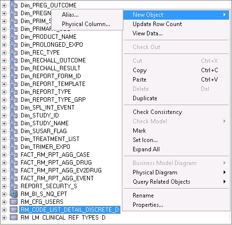 Physical Layer — Creating Alias drop-down menu