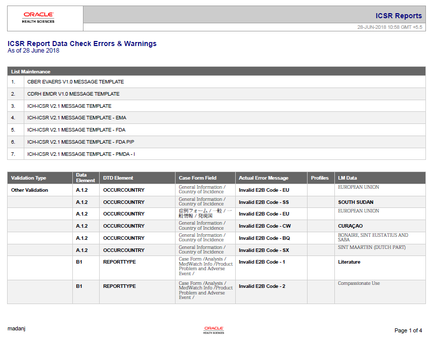 ICSR Report Output screen ICSR Report Output screen