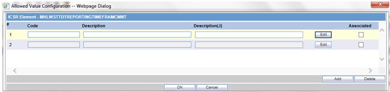 Allowed Value Configuration dialog box Allowed Value Configuration dialog box