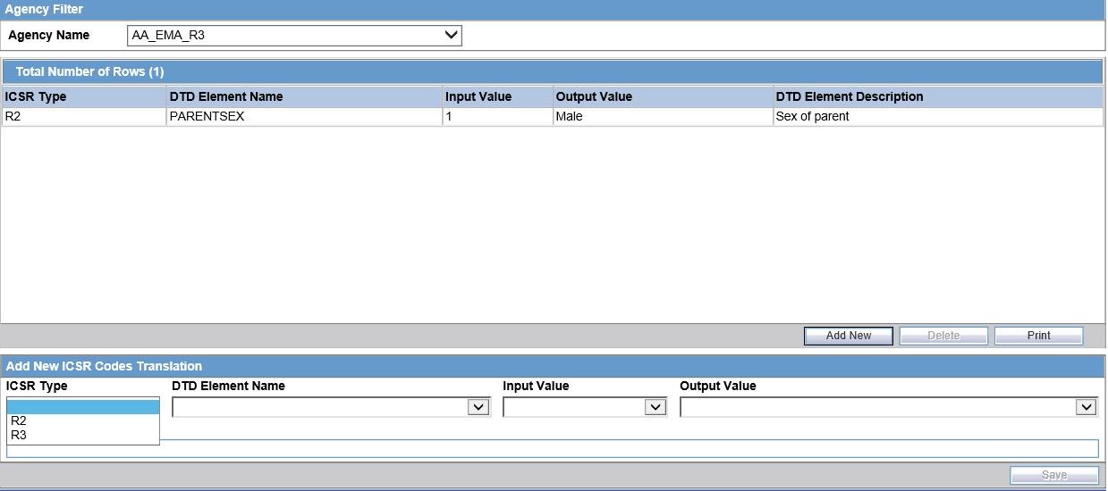 Add New ICSR Codes Translation section