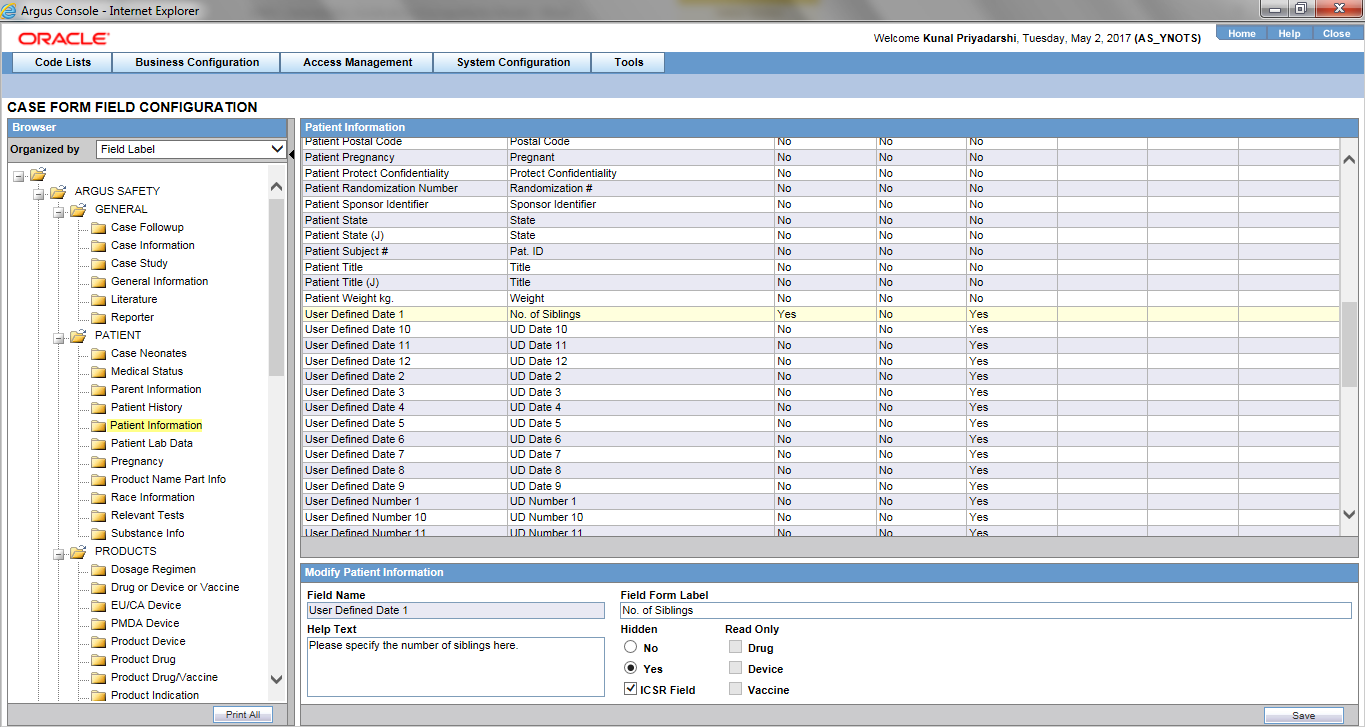 Case form field configuration