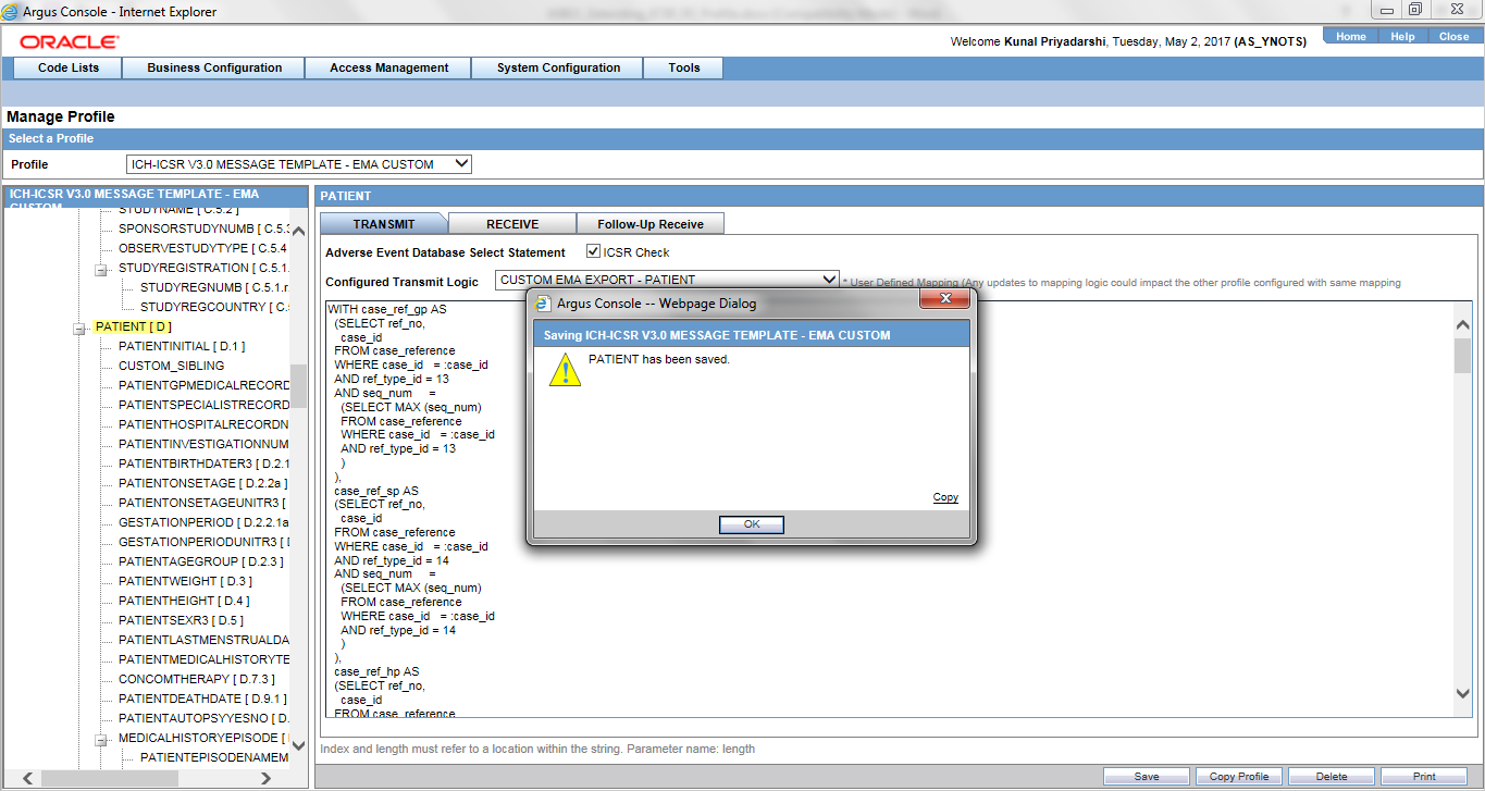 SQL for transmit logic