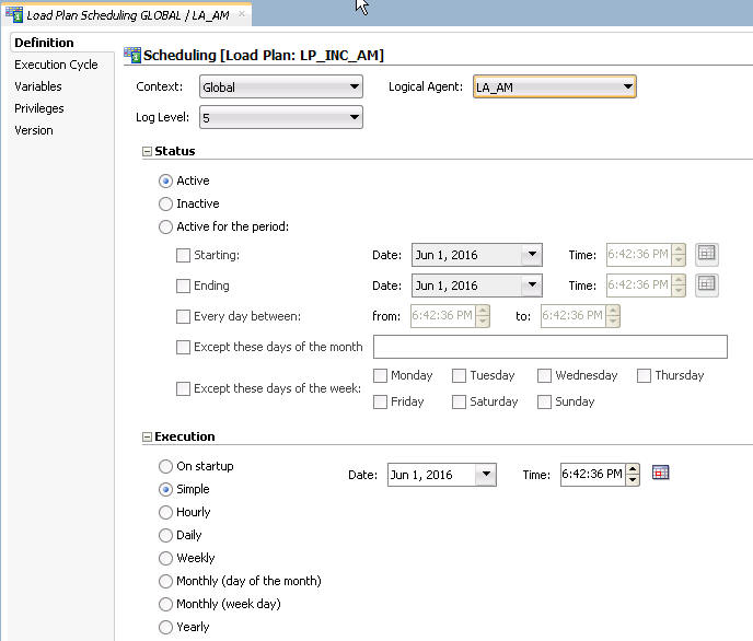 Load Plan Scheduling dialog box