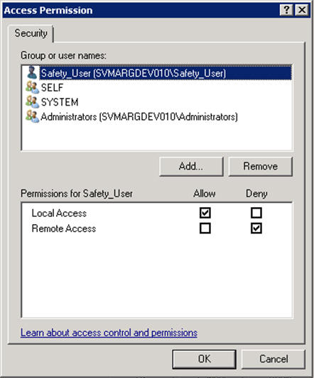 Access Permission dialog box