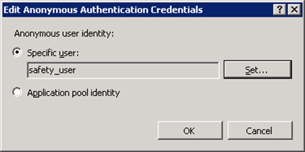 Edit Anonymous Authentication Credentials dialog box